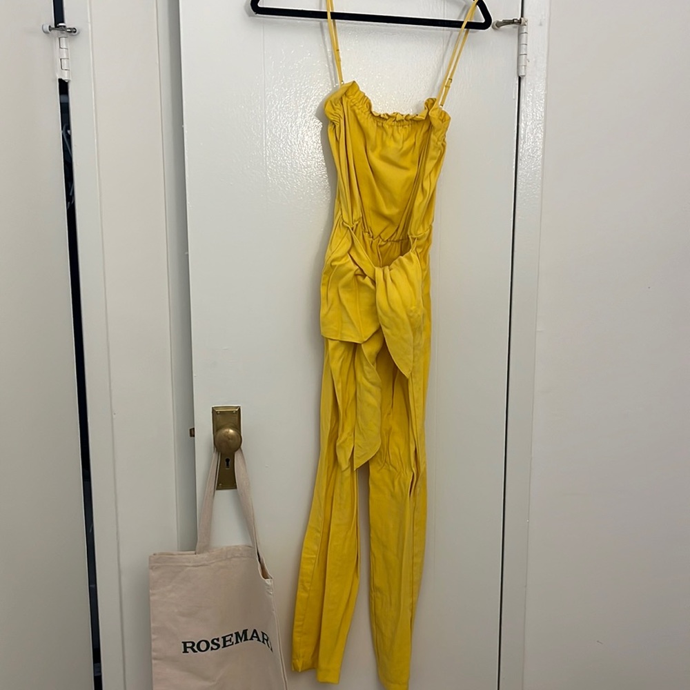 BCBGeneration tie front yellow jumpsuit